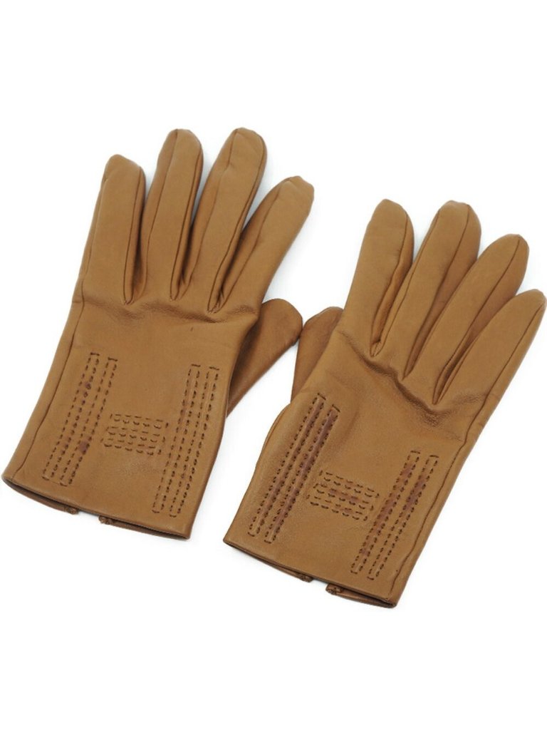 Hermes Leather Gloves 7 Brown Logo